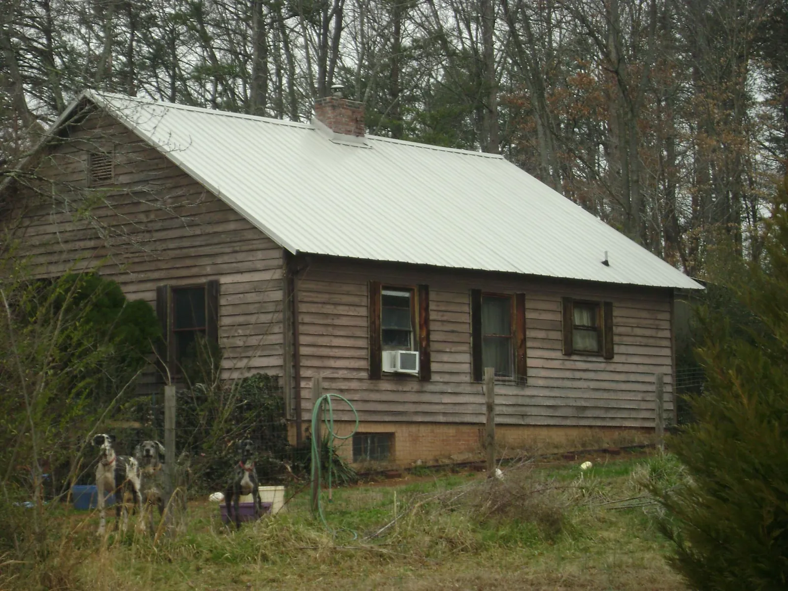 White metal roof on an old wood sided farmhouse, from a Metal Roof Installation job in Wells Tannery